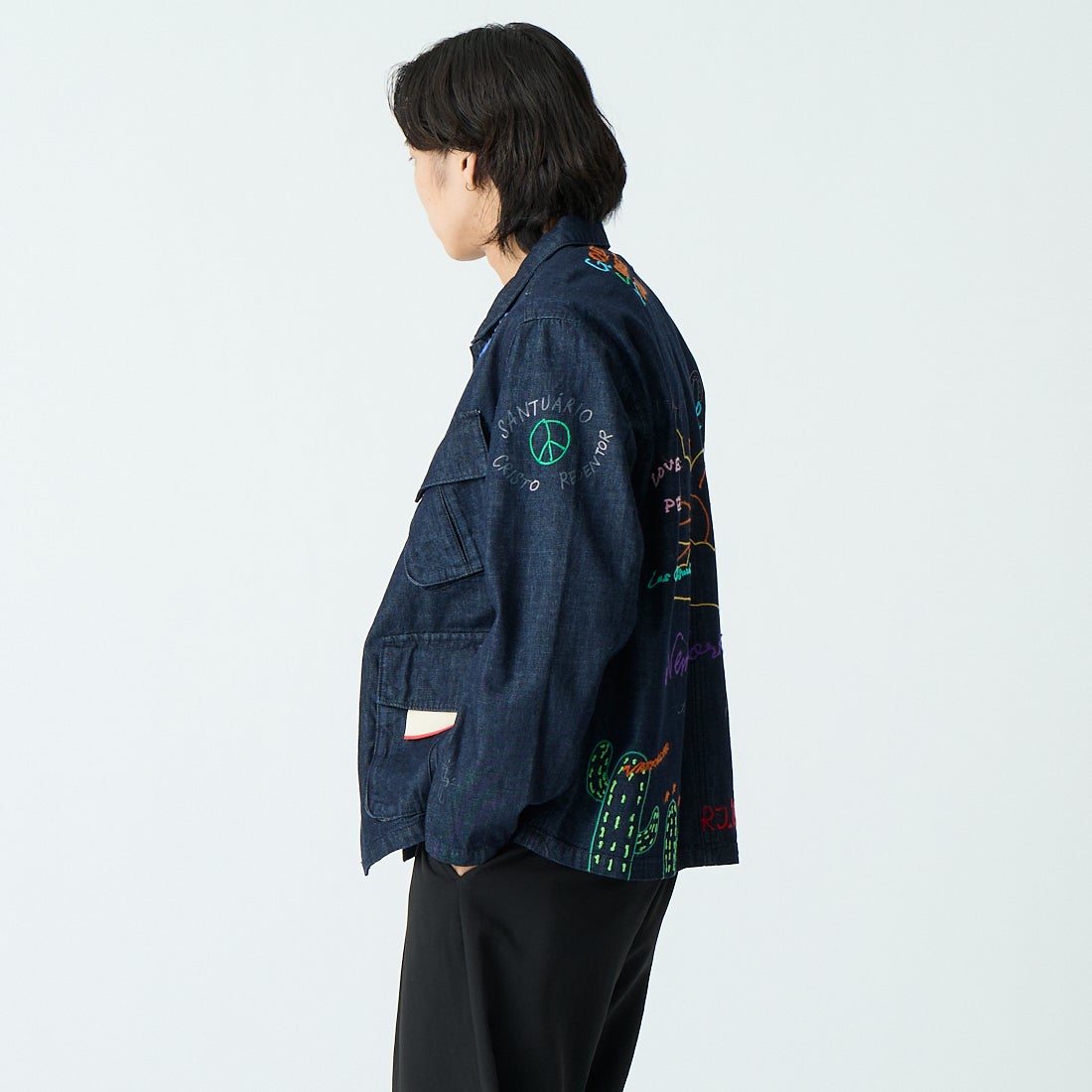 HELLO CALIF [ハローカリフ] デニムファティーグジャケット [661020] NAVY &&モデル身長：179cm 着用サイズ：M&&