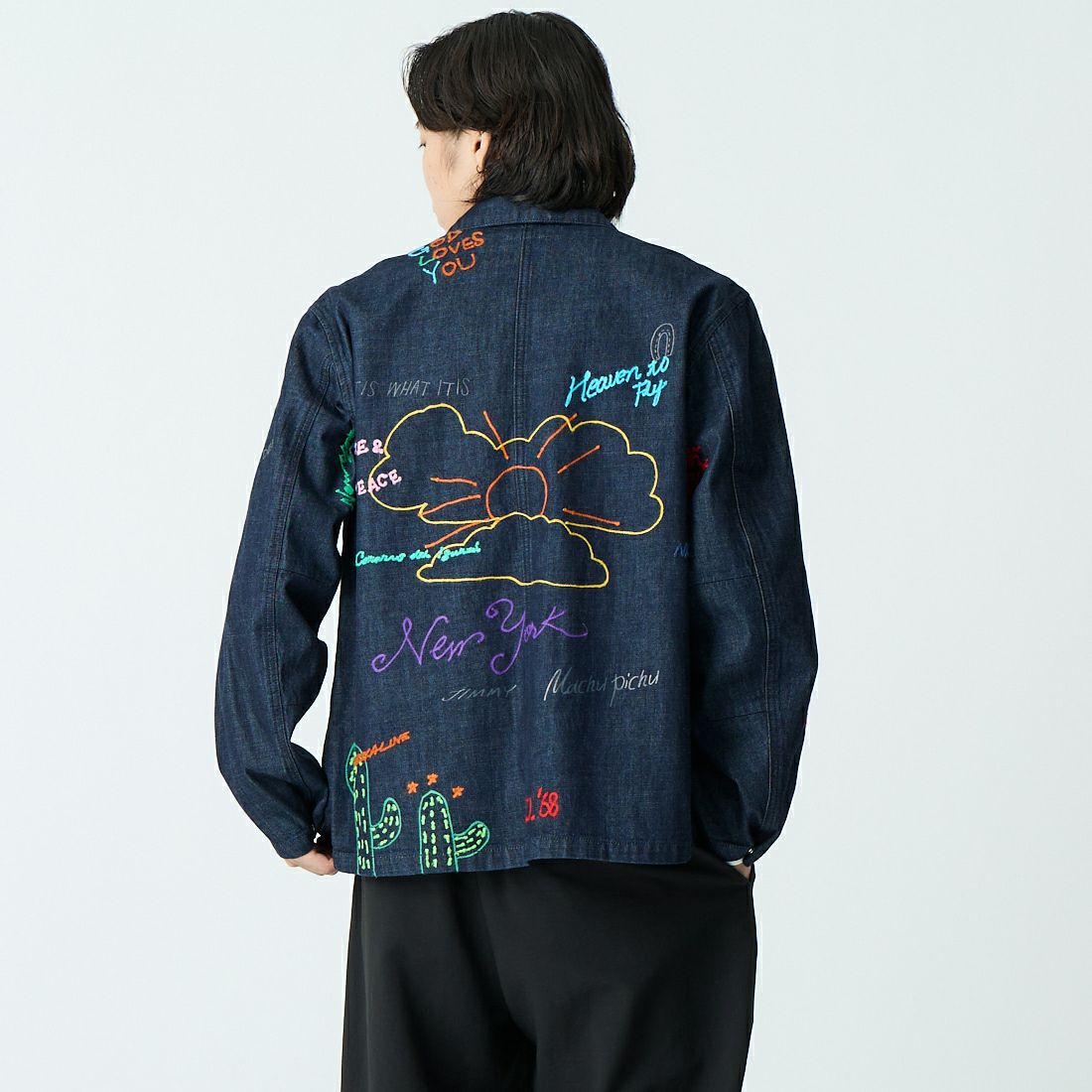 HELLO CALIF [ハローカリフ] デニムファティーグジャケット [661020] NAVY &&モデル身長：179cm 着用サイズ：M&&