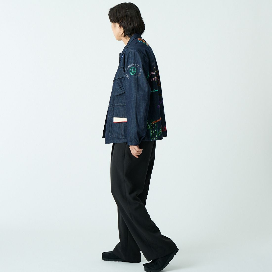 HELLO CALIF [ハローカリフ] デニムファティーグジャケット [661020] NAVY &&モデル身長：179cm 着用サイズ：M&&