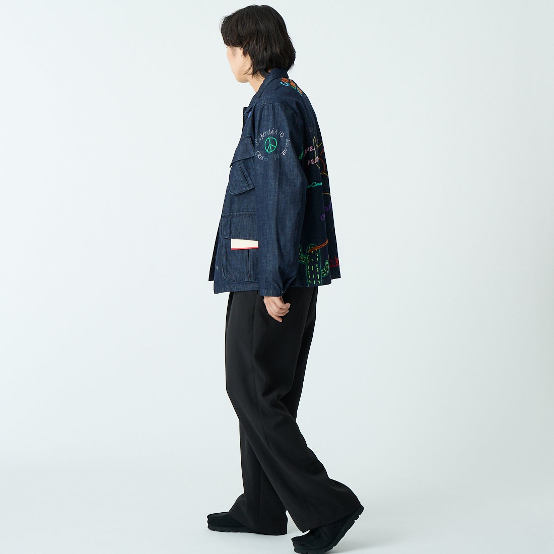 HELLO CALIF [ハローカリフ] デニムファティーグジャケット [661020] NAVY &&モデル身長：179cm 着用サイズ：M&&