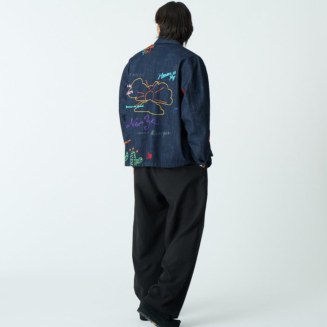 HELLO CALIF [ハローカリフ] デニムファティーグジャケット [661020] NAVY &&モデル身長：179cm 着用サイズ：M&&