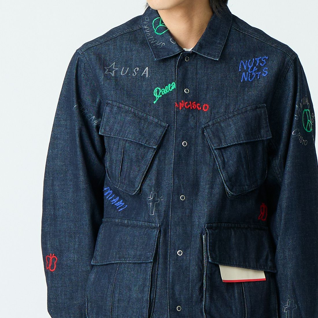 HELLO CALIF [ハローカリフ] デニムファティーグジャケット [661020] NAVY &&モデル身長：179cm 着用サイズ：M&&