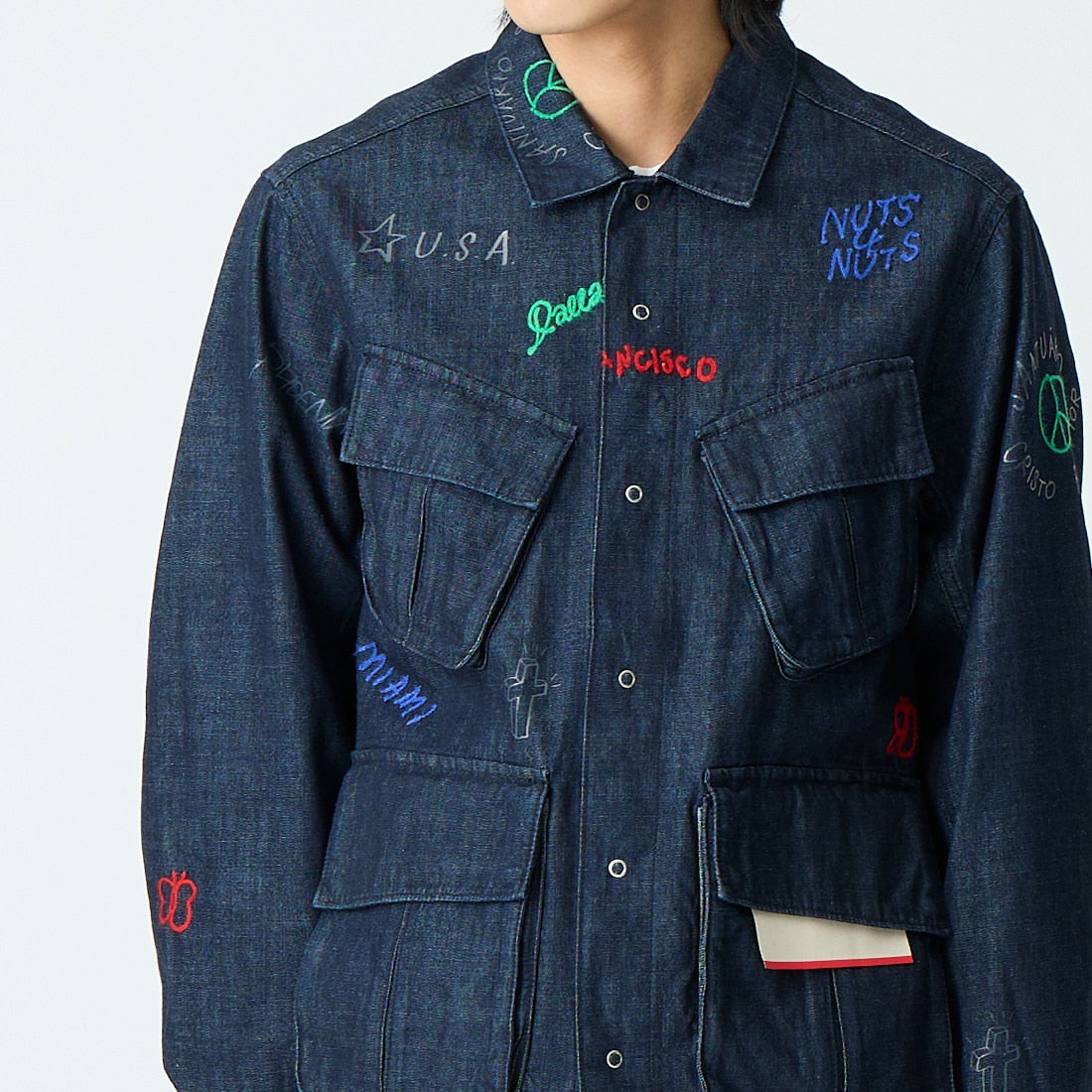 HELLO CALIF [ハローカリフ] デニムファティーグジャケット [661020] NAVY &&モデル身長：179cm 着用サイズ：M&&