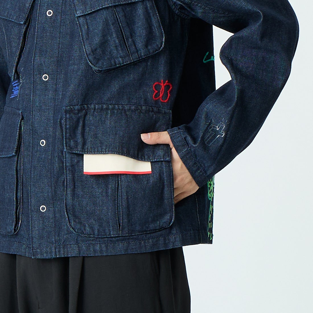 HELLO CALIF [ハローカリフ] デニムファティーグジャケット [661020] NAVY &&モデル身長：179cm 着用サイズ：M&&