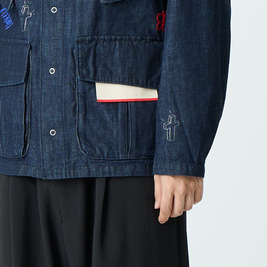 HELLO CALIF [ハローカリフ] デニムファティーグジャケット [661020] NAVY &&モデル身長：179cm 着用サイズ：M&&