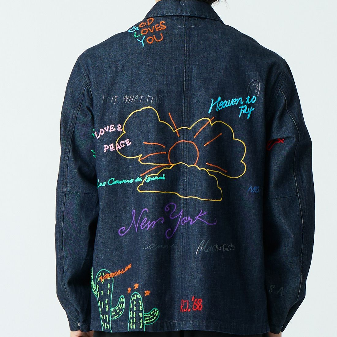 HELLO CALIF [ハローカリフ] デニムファティーグジャケット [661020] NAVY &&モデル身長：179cm 着用サイズ：M&&