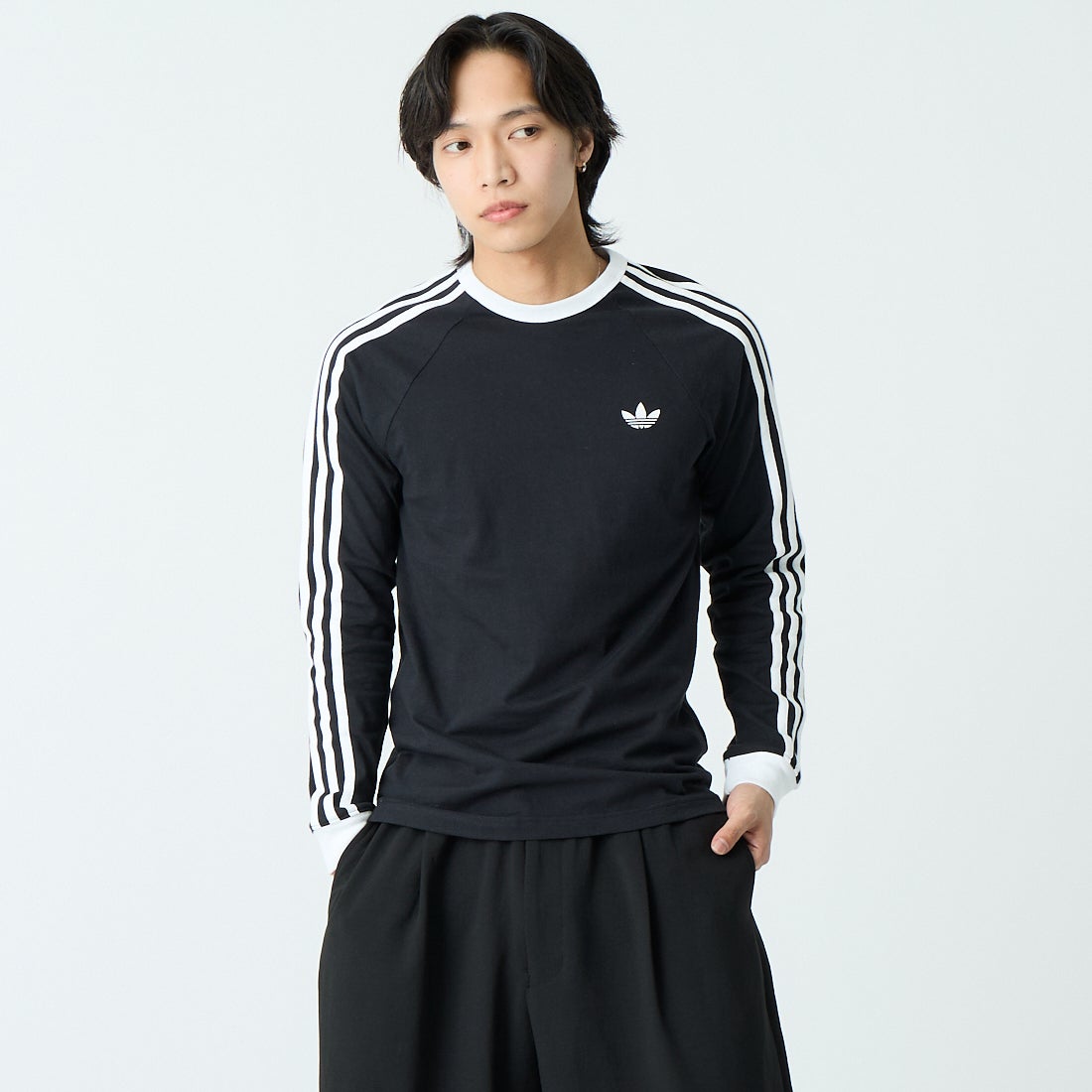 adidas Originals [アディダス オリジナルス] スリーストライプス ロングスリーブTシャツ [MCE70] KE3546 &&モデル身長：179cm 着用サイズ：L&&