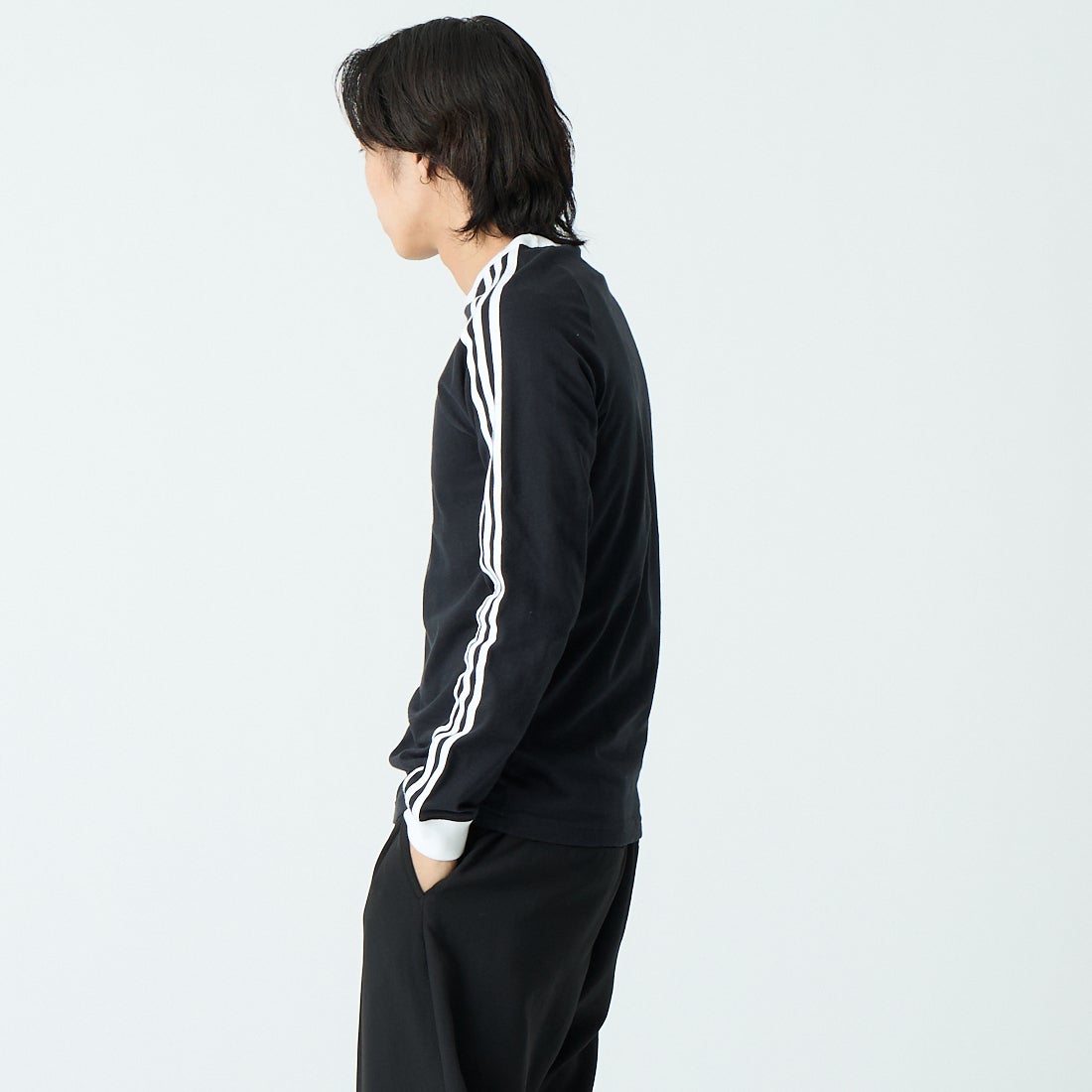 adidas Originals [アディダス オリジナルス] スリーストライプス ロングスリーブTシャツ [MCE70] KE3546 &&モデル身長：179cm 着用サイズ：L&&