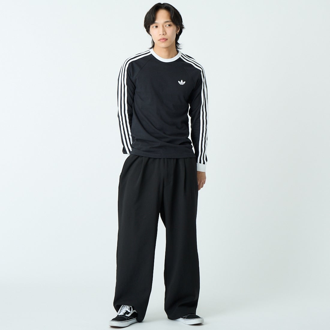 adidas Originals [アディダス オリジナルス] スリーストライプス ロングスリーブTシャツ [MCE70] KE3546 &&モデル身長：179cm 着用サイズ：L&&