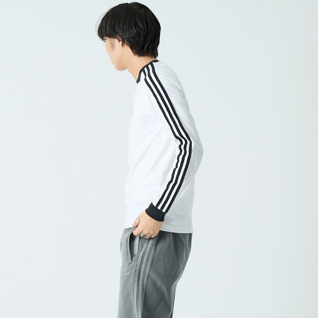 adidas Originals [アディダス オリジナルス] スリーストライプス ロングスリーブTシャツ [MCE70] KE3545 &&モデル身長：179cm 着用サイズ：L&&