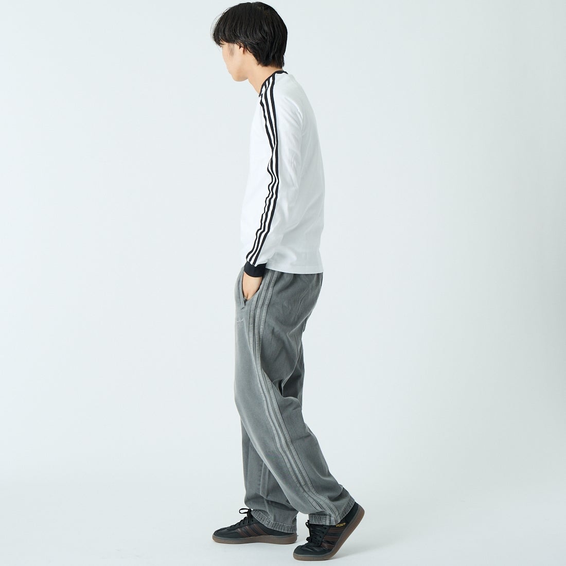 adidas Originals [アディダス オリジナルス] スリーストライプス ロングスリーブTシャツ [MCE70] KE3545 &&モデル身長：179cm 着用サイズ：L&&