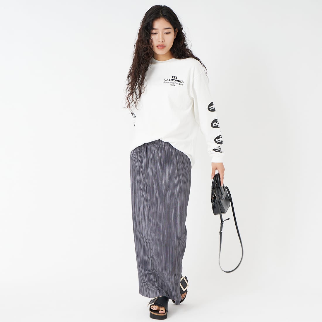 Jeans Factory Clothes [ジーンズファクトリークローズ] プリーツタイトスカート [61286566] ﾁｬｺｰﾙ &&モデル身長：162cm 着用サイズ：2&&