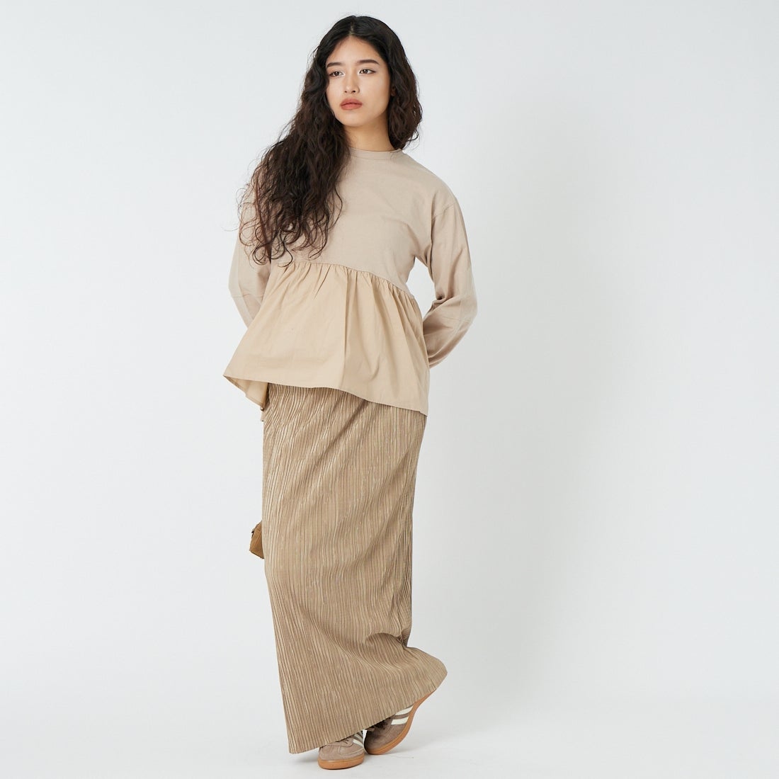 Jeans Factory Clothes [ジーンズファクトリークローズ] プリーツタイトスカート [61286566] ｸﾞﾚｰｼﾞｭ &&モデル身長：162cm 着用サイズ：2&&