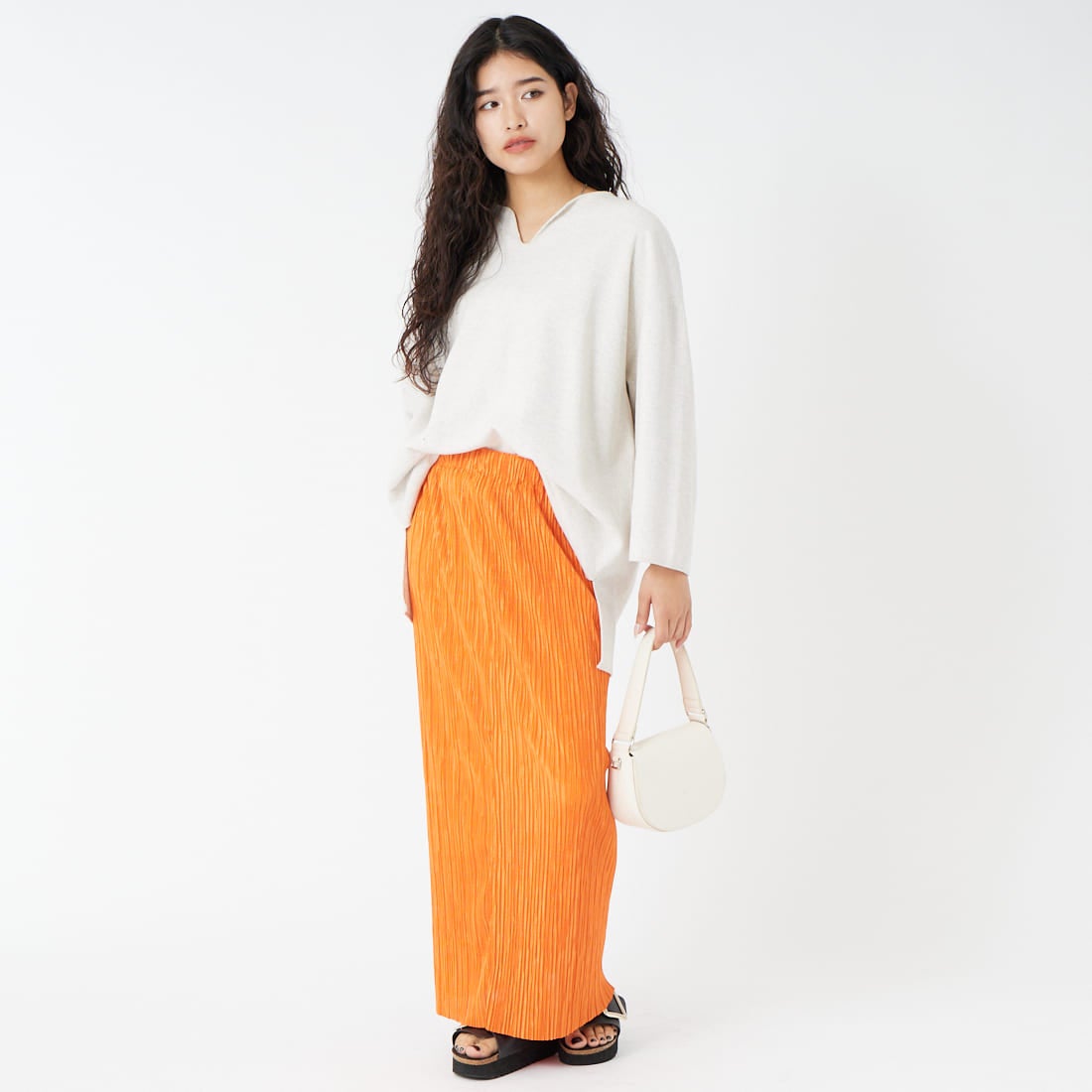 Jeans Factory Clothes [ジーンズファクトリークローズ] プリーツタイトスカート [61286566] ｵﾚﾝｼﾞ &&モデル身長：162cm 着用サイズ：2&&