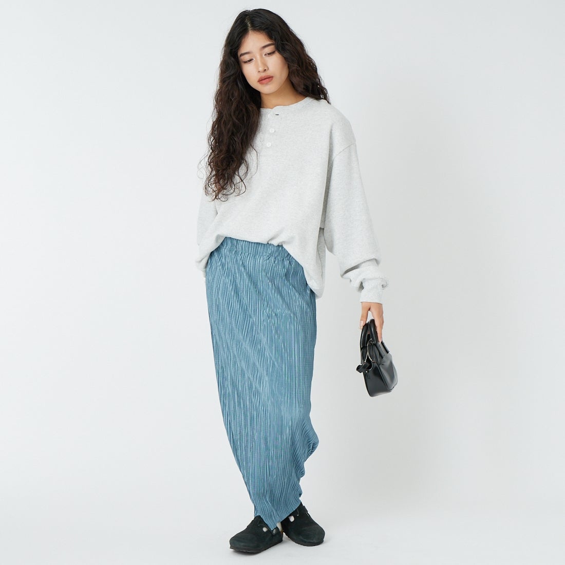 Jeans Factory Clothes [ジーンズファクトリークローズ] プリーツタイトスカート [61286566] ﾌﾞﾙｰｸﾞﾚｰ &&モデル身長：162cm 着用サイズ：2&&