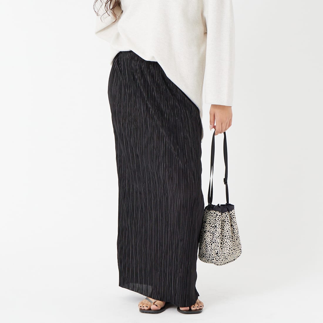 Jeans Factory Clothes [ジーンズファクトリークローズ] プリーツタイトスカート [61286566] ﾌﾞﾗｯｸ &&モデル身長：162cm 着用サイズ：2&&