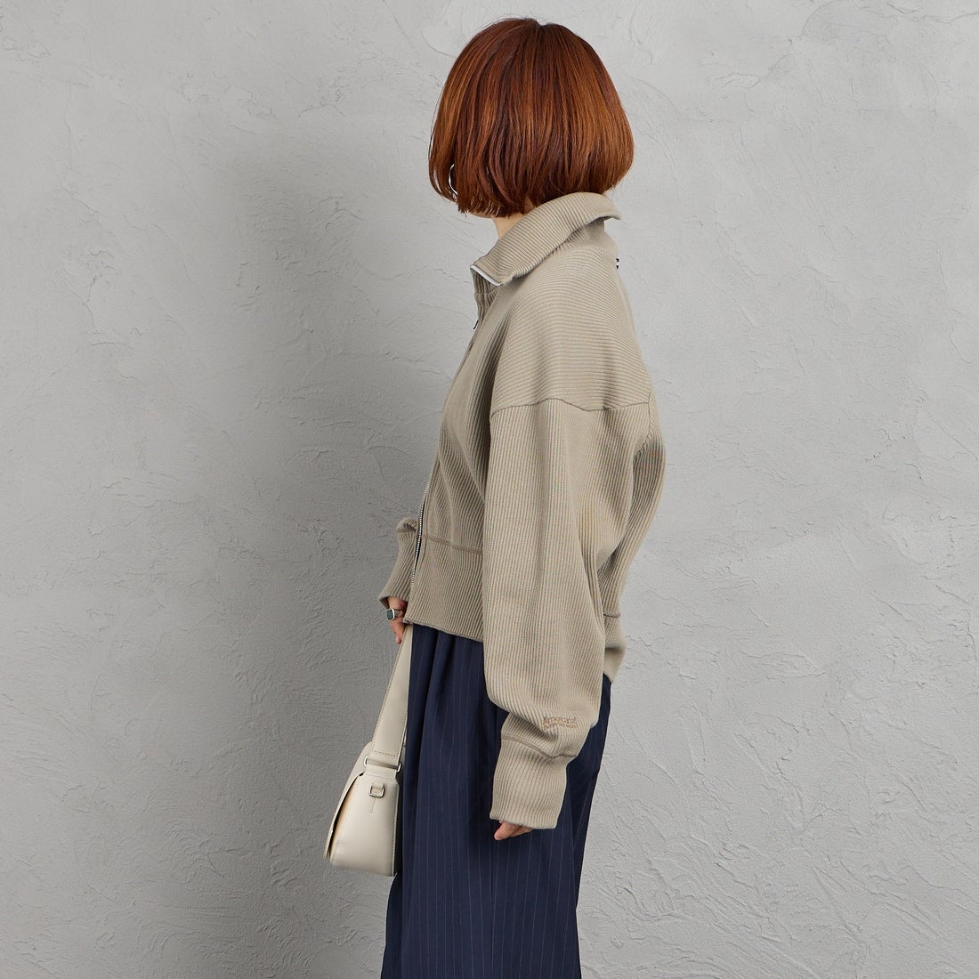 Americana [アメリカーナ] ヴィンテージリブ クロップドブルゾン [BRF-790A] ｸﾞﾚｰｼﾞｭ &&モデル身長：158cm 着用サイズ：ONE SIZE&&