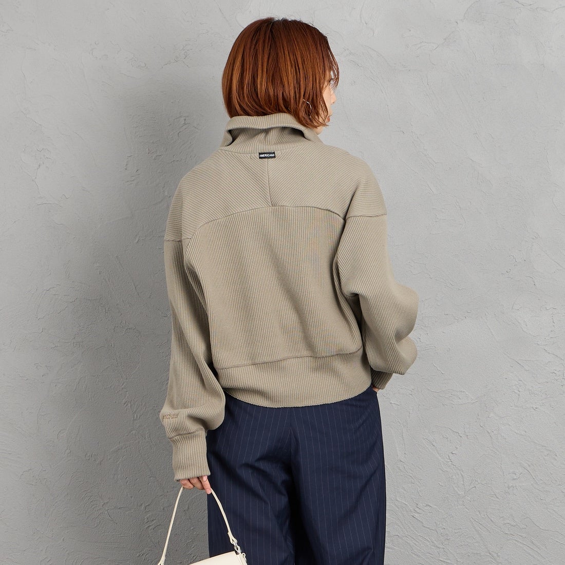 Americana [アメリカーナ] ヴィンテージリブ クロップドブルゾン [BRF-790A] ｸﾞﾚｰｼﾞｭ &&モデル身長：158cm 着用サイズ：ONE SIZE&&