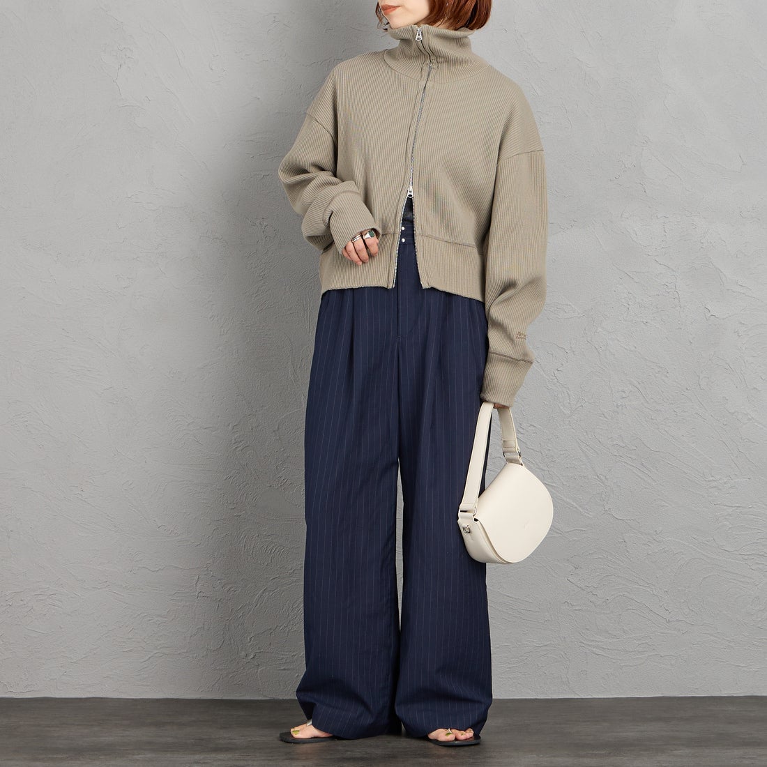 Americana [アメリカーナ] ヴィンテージリブ クロップドブルゾン [BRF-790A] ｸﾞﾚｰｼﾞｭ &&モデル身長：158cm 着用サイズ：ONE SIZE&&