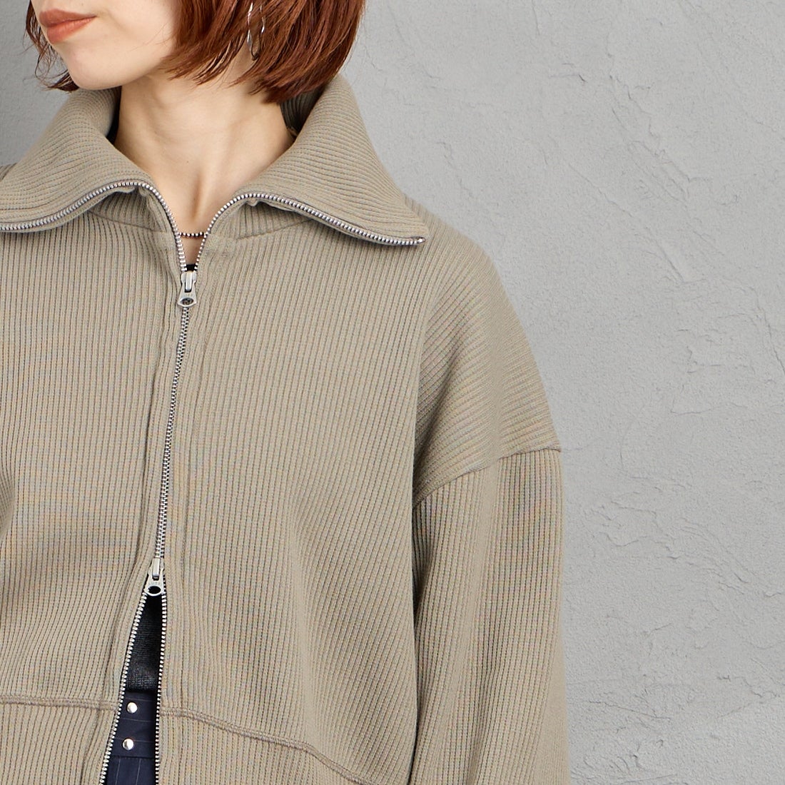 Americana [アメリカーナ] ヴィンテージリブ クロップドブルゾン [BRF-790A] ｸﾞﾚｰｼﾞｭ &&モデル身長：158cm 着用サイズ：ONE SIZE&&