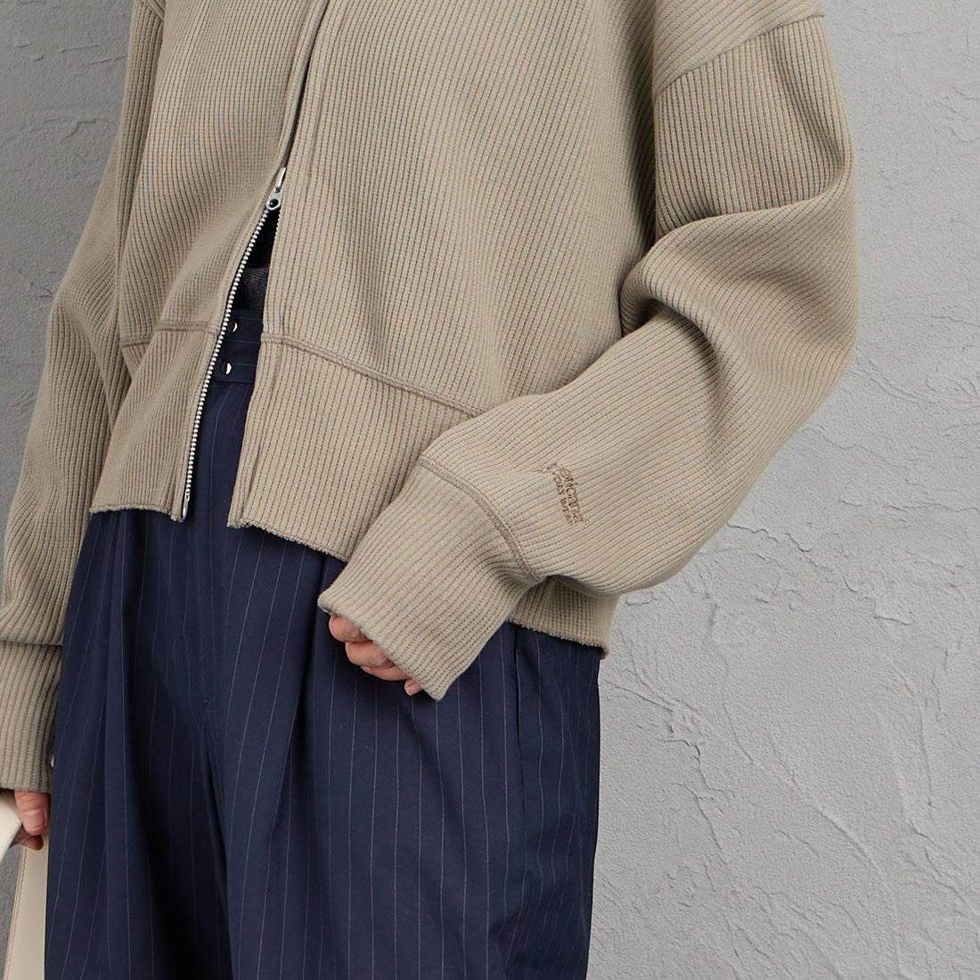 Americana [アメリカーナ] ヴィンテージリブ クロップドブルゾン [BRF-790A] ｸﾞﾚｰｼﾞｭ &&モデル身長：158cm 着用サイズ：ONE SIZE&&