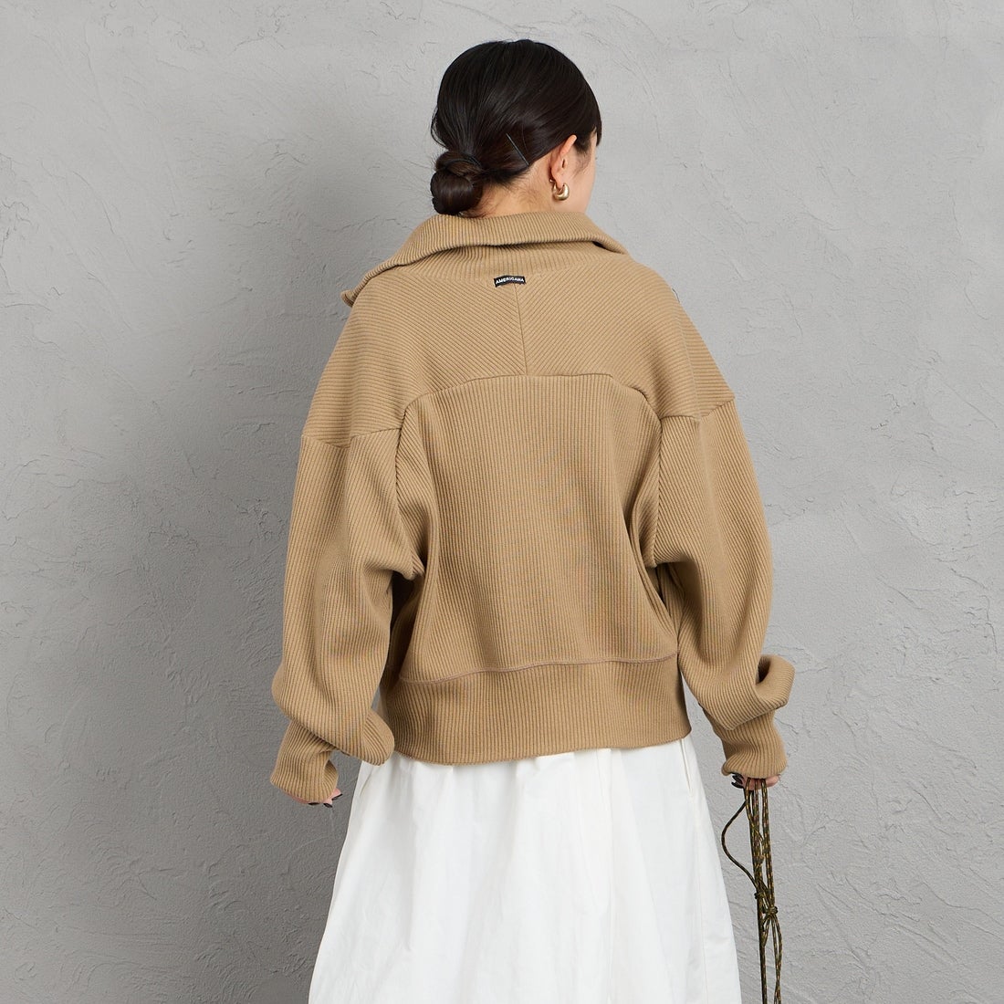 Americana [アメリカーナ] ヴィンテージリブ クロップドブルゾン [BRF-790A] ﾍﾞｰｼﾞｭ &&モデル身長：150cm 着用サイズ：ONE SIZE&&