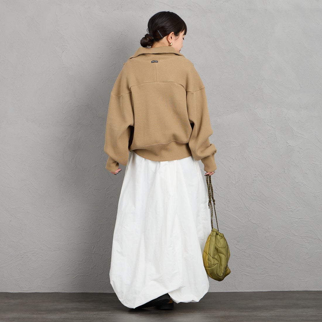 Americana [アメリカーナ] ヴィンテージリブ クロップドブルゾン [BRF-790A] ﾍﾞｰｼﾞｭ &&モデル身長：150cm 着用サイズ：ONE SIZE&&