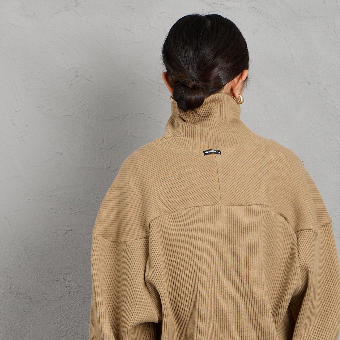 Americana [アメリカーナ] ヴィンテージリブ クロップドブルゾン [BRF-790A] ﾍﾞｰｼﾞｭ &&モデル身長：150cm 着用サイズ：ONE SIZE&&