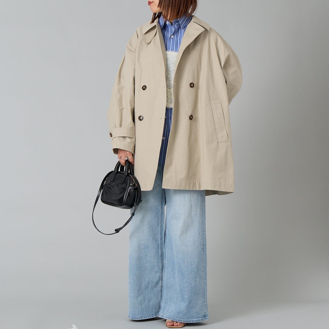 CLOCHE [クロシェ] ミドル丈トレンチコート [61284504] ﾍﾞｰｼﾞｭ &&モデル身長：159cm 着用サイズ：2&&