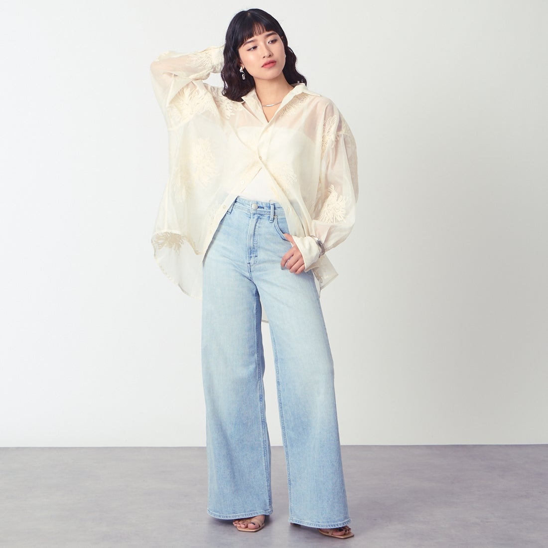 YANUK [ヤヌーク] ワイドフレアデニム [57161382] MFT &&モデル身長：162cm 着用サイズ：24&&