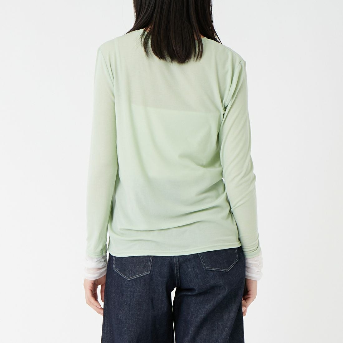 DIGNITE COLLIER [ディニテコリエ] 袖シャーリングプルオーバー [80267005] 061 ﾐﾝﾄｸﾞﾘ &&モデル身長：162cm 着用サイズ：F&&