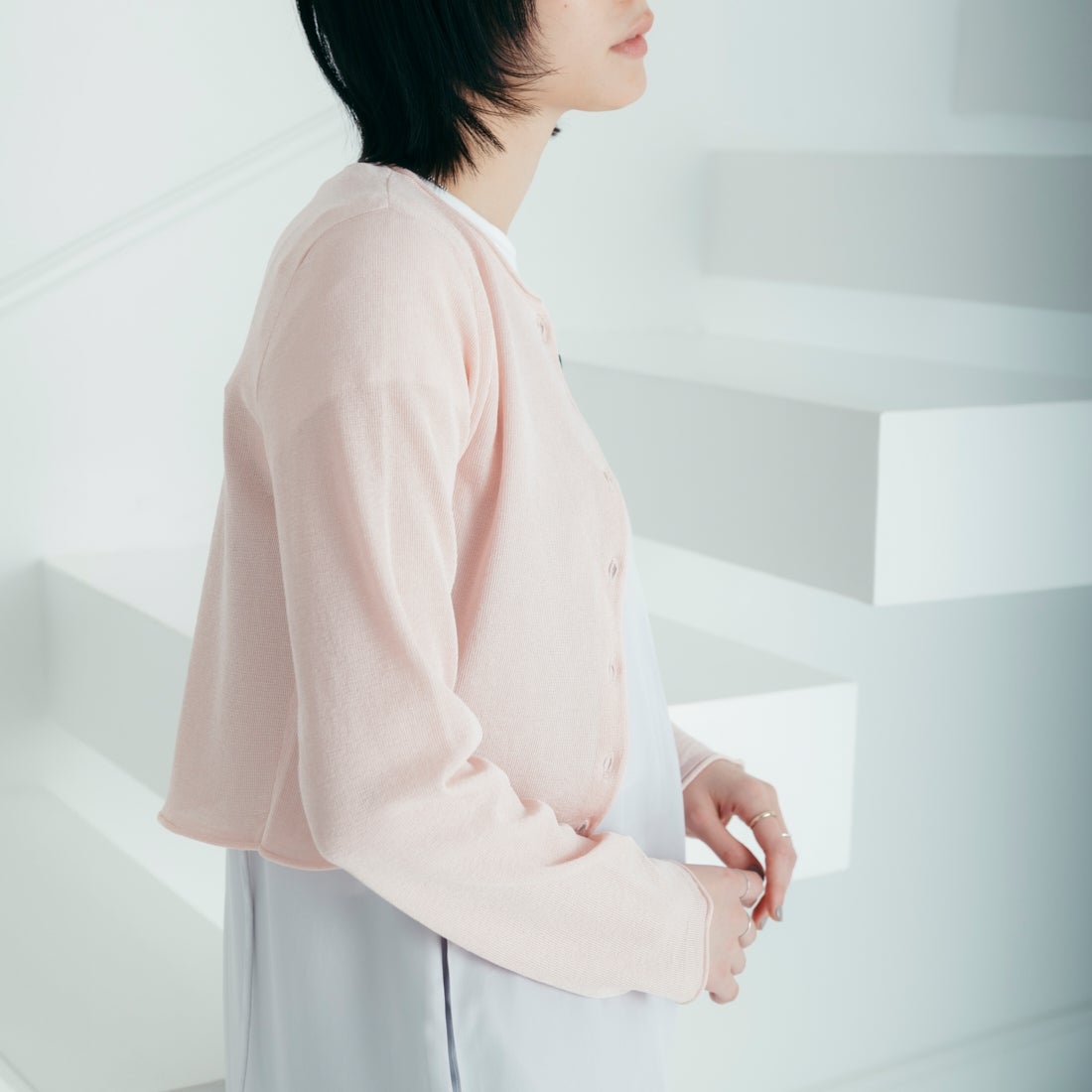 USINE [ユジーヌ] 抗ピリング コンパクトニットカーディガン [11267829] 013 ﾋﾟﾝｸ &&モデル身長：165cm 着用サイズ：F&&