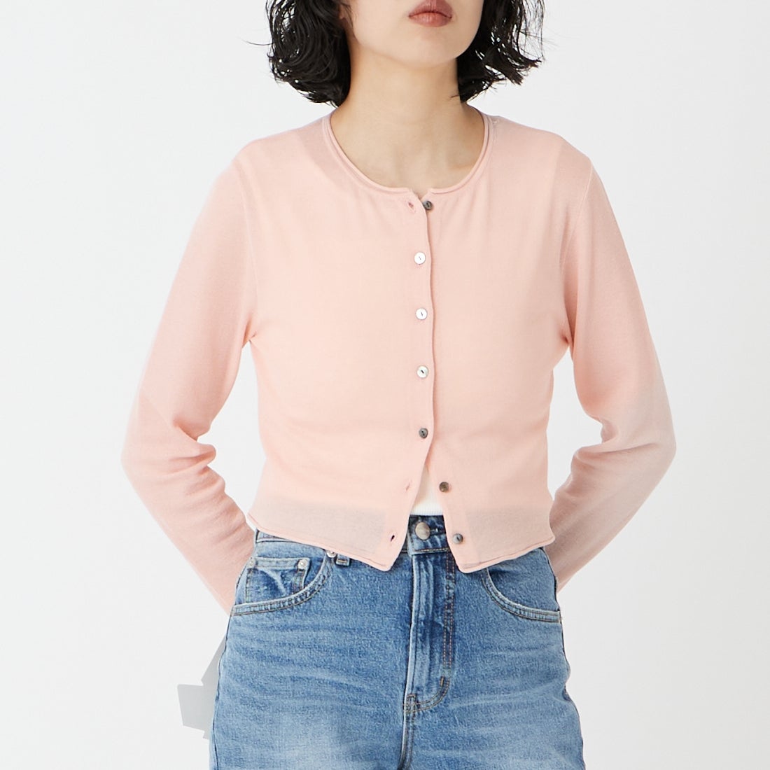 USINE [ユジーヌ] 抗ピリング コンパクトニットカーディガン [11267829] 013 ﾋﾟﾝｸ &&モデル身長：162cm 着用サイズ：F&&