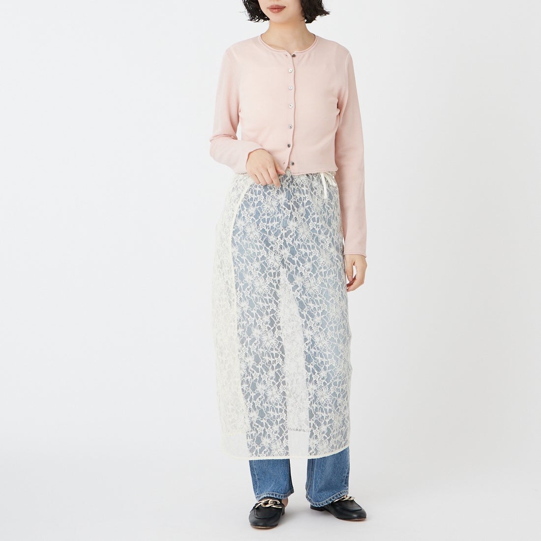 USINE [ユジーヌ] 抗ピリング コンパクトニットカーディガン [11267829] 013 ﾋﾟﾝｸ &&モデル身長：162cm 着用サイズ：F&&