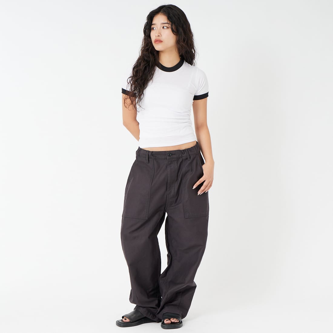 HARVESTY [ハーベスティ] ビッグファティーグパンツ [A12605] 19 BLACK &&モデル身長：162cm 着用サイズ：1&&