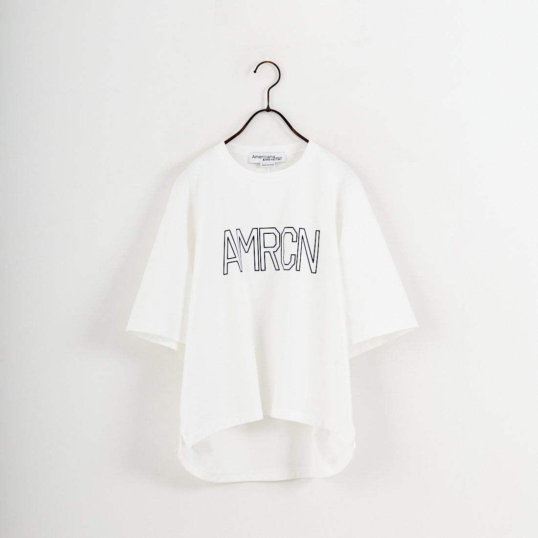 Americana × JEANS FACTORY [アメリカーナ × ジーンズファクトリー] 別注 AMRCN ショート丈フロッキープリントTシャツ [ASO-M-851-1-JF] ｵﾌﾎﾜｲﾄ