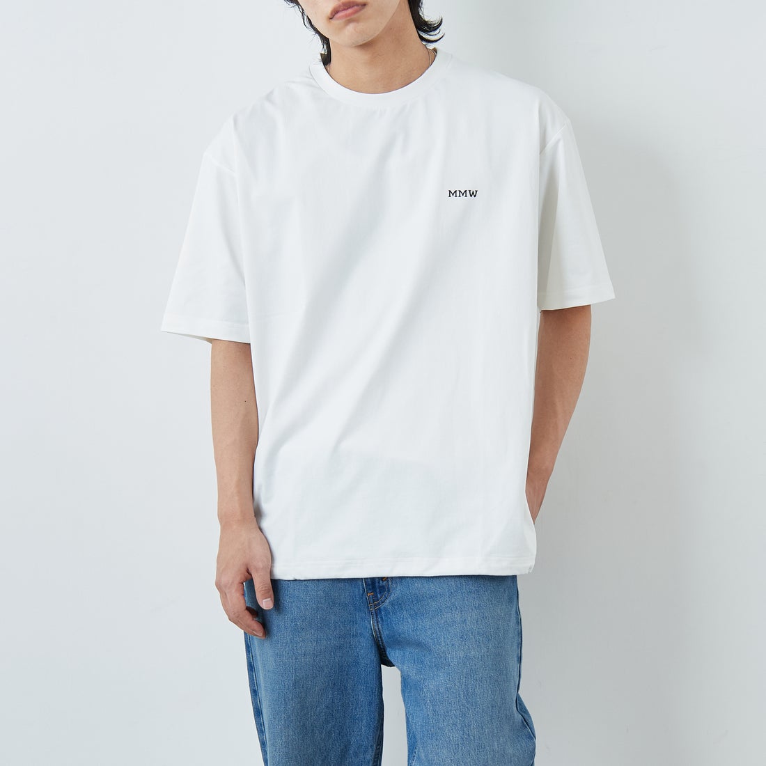 Marmot [マーモット] 別注 ドローコード付き マーモットバックプリントTシャツ [MTSS26MST335IN-JF] WHITE &&モデル身長：179cm 着用サイズ：L&&
