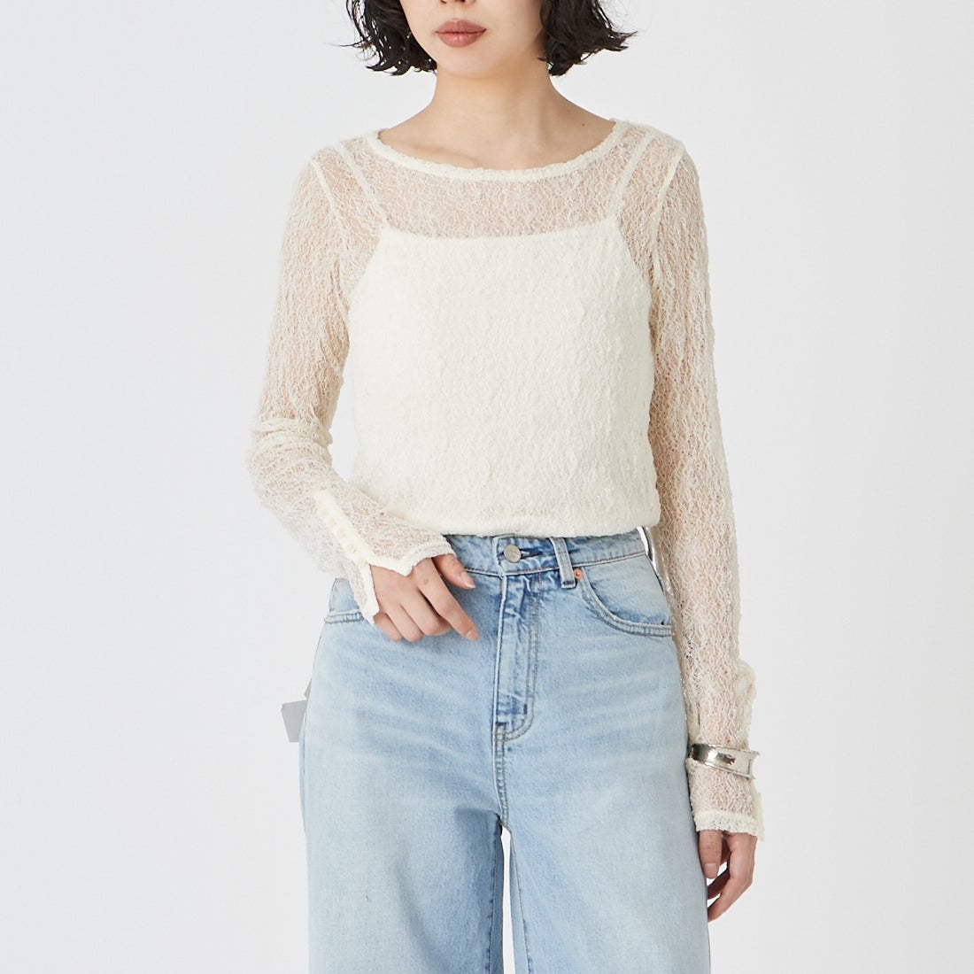 USINE [ユジーヌ] シアーレースカットソー [IN3-CST-6] 3 ｵﾌﾎﾜｲﾄ &&モデル身長：162cm 着用サイズ：F&&