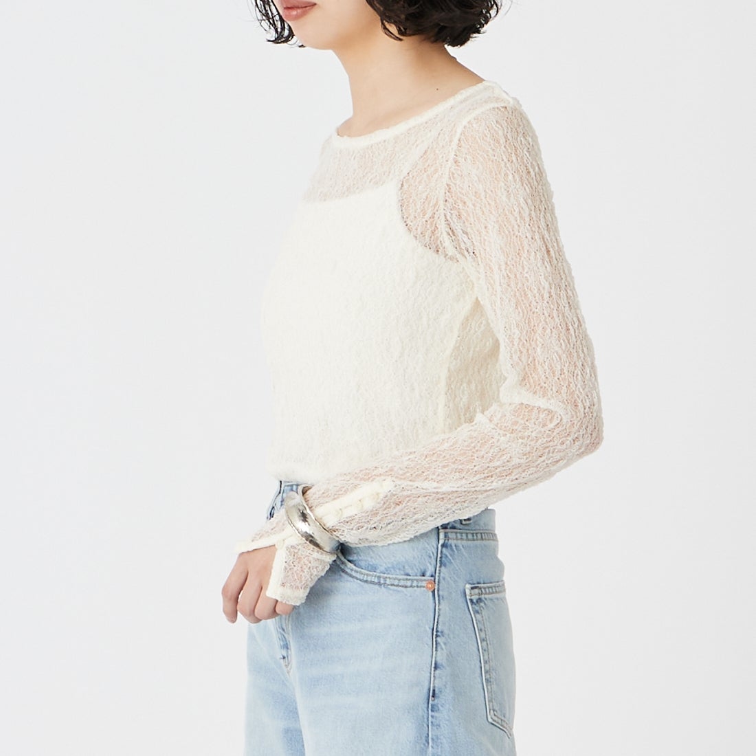 USINE [ユジーヌ] シアーレースカットソー [IN3-CST-6] 3 ｵﾌﾎﾜｲﾄ &&モデル身長：162cm 着用サイズ：F&&