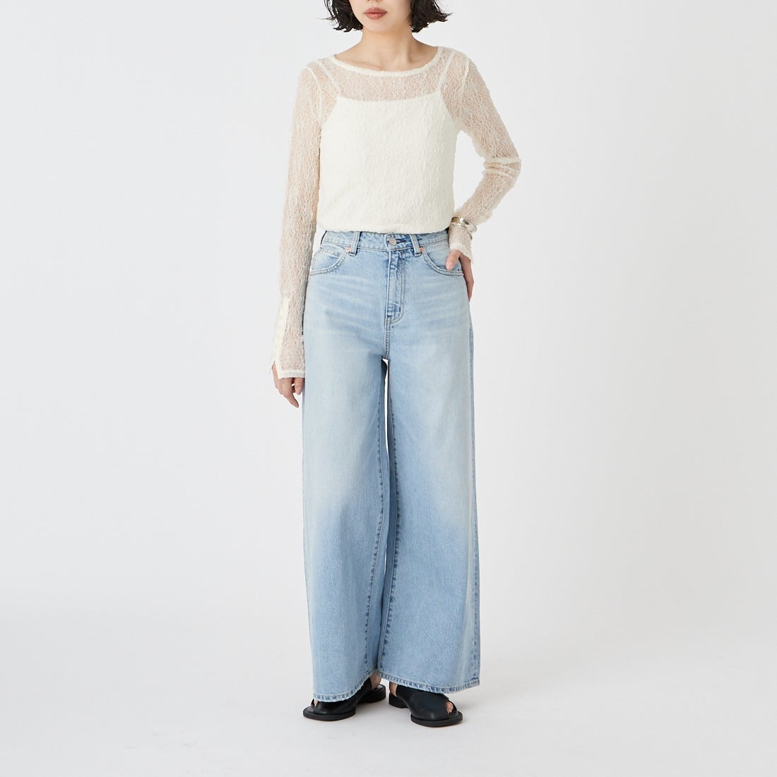 USINE [ユジーヌ] シアーレースカットソー [IN3-CST-6] 3 ｵﾌﾎﾜｲﾄ &&モデル身長：162cm 着用サイズ：F&&