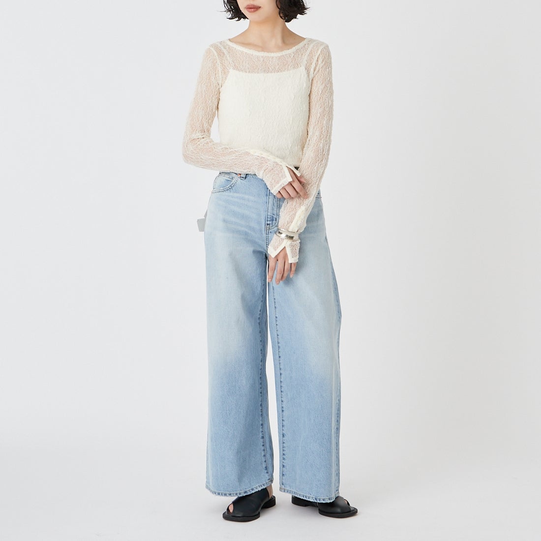 USINE [ユジーヌ] シアーレースカットソー [IN3-CST-6] 3 ｵﾌﾎﾜｲﾄ &&モデル身長：162cm 着用サイズ：F&&