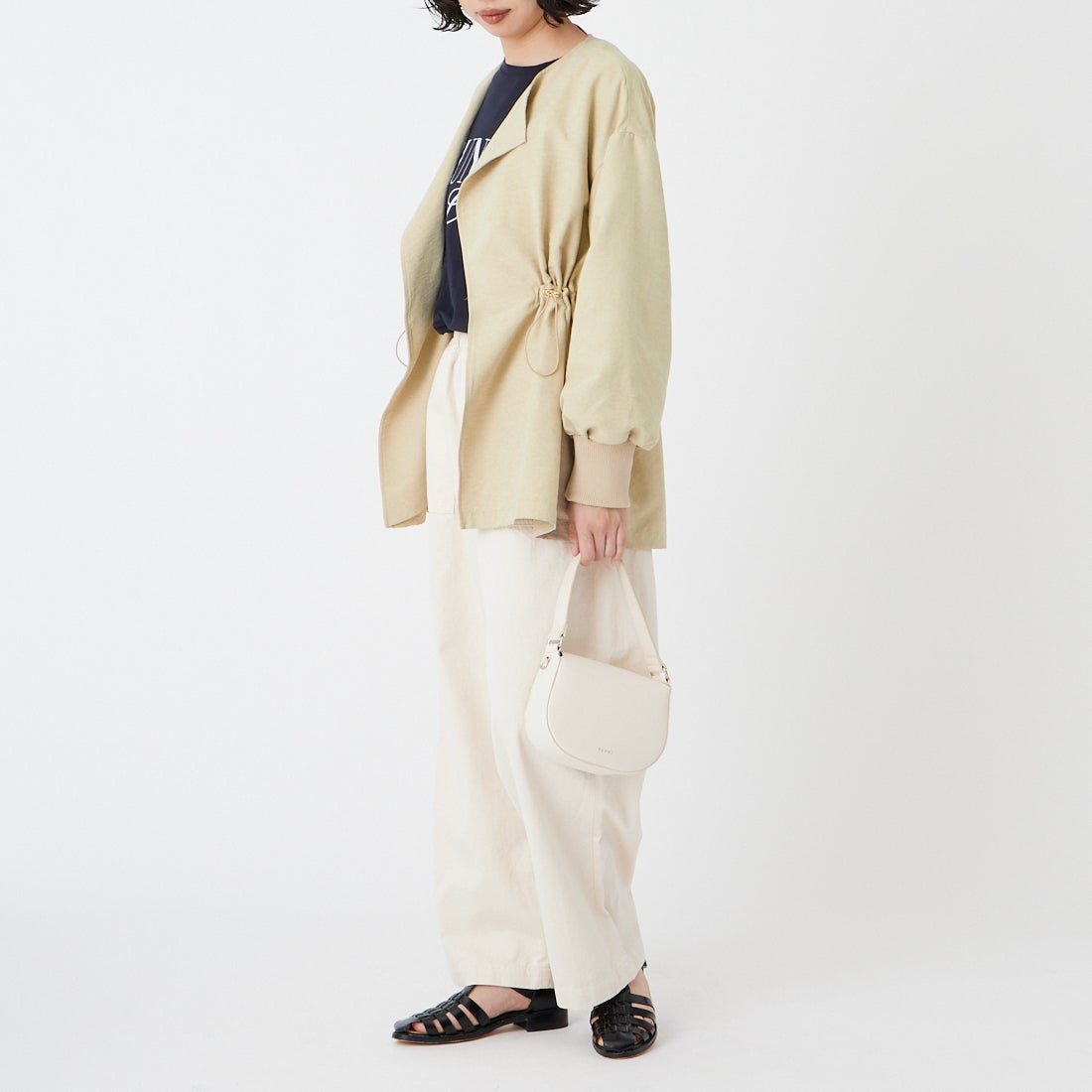 Jf Ready Made [ジェイエフレディメイド] スエードライク ピーチウエストドローコート [8560249-01] 61 ﾍﾞｰｼﾞｭ &&モデル身長：162cm 着用サイズ：F&&