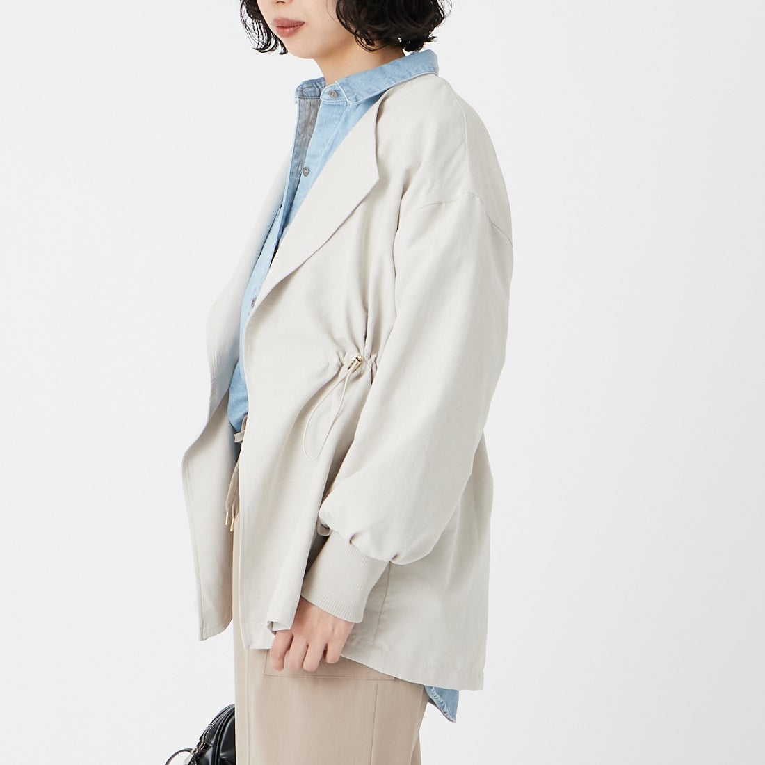 Jf Ready Made [ジェイエフレディメイド] スエードライク ピーチウエストドローコート [8560249-01] 60 ｸﾞﾚｰｼﾞｭ &&モデル身長：162cm 着用サイズ：F&&