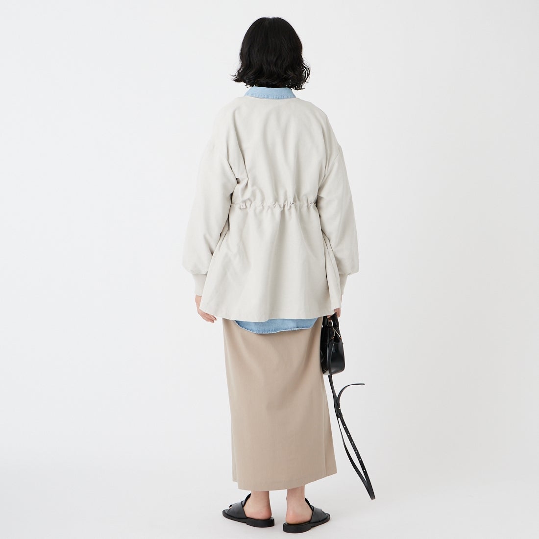 Jf Ready Made [ジェイエフレディメイド] スエードライク ピーチウエストドローコート [8560249-01] 60 ｸﾞﾚｰｼﾞｭ &&モデル身長：162cm 着用サイズ：F&&