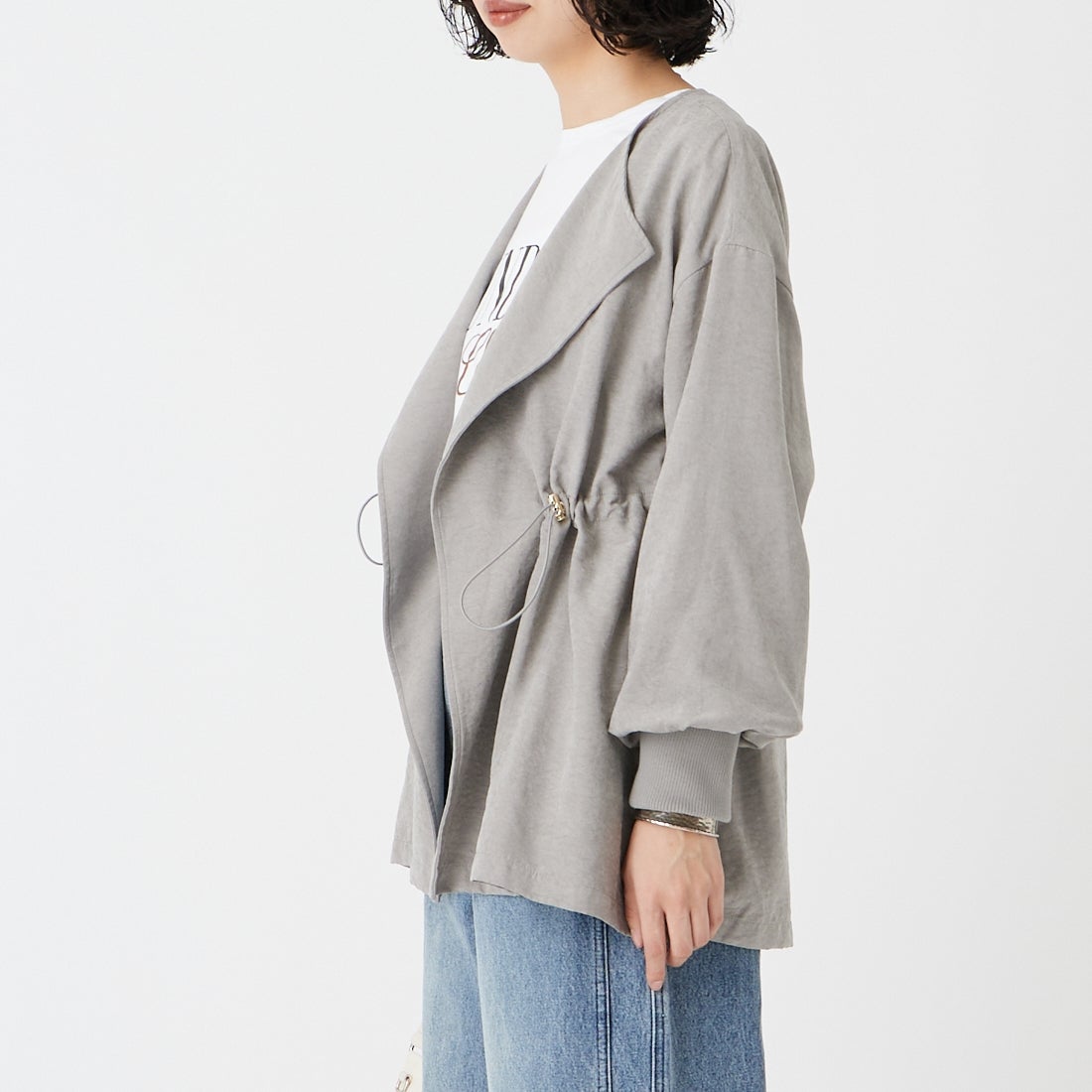 Jf Ready Made [ジェイエフレディメイド] スエードライク ピーチウエストドローコート [8560249-01] 13 ﾁｬｺｰﾙ &&モデル身長：162cm 着用サイズ：F&&