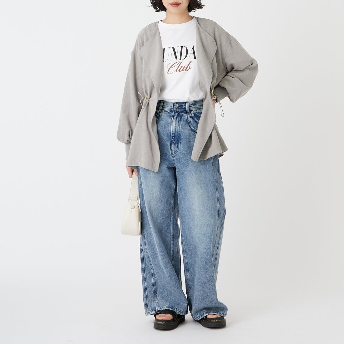 Jf Ready Made [ジェイエフレディメイド] スエードライク ピーチウエストドローコート [8560249-01] 13 ﾁｬｺｰﾙ &&モデル身長：162cm 着用サイズ：F&&