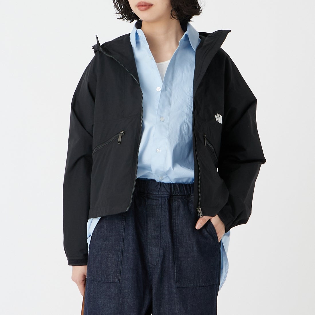 THE NORTH FACE [ザ ノースフェイス] ショートコンパクトジャケット [NPW22630] K &&モデル身長：162cm 着用サイズ：M&&
