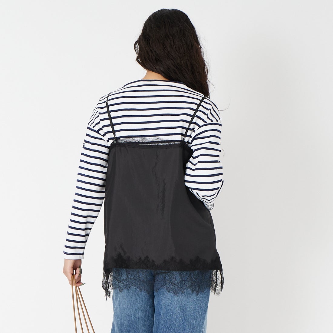 CLOCHE [クロシェ] サテン風レースキャミソール [61285710] ﾌﾞﾗｯｸ &&モデル身長：162cm 着用サイズ：2&&