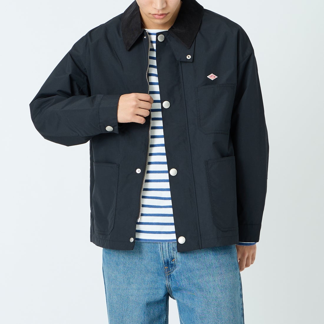 DANTON [ダントン] ナイロンタフタ カバーオールジャケット [DT-A0647STV] BLACK &&モデル身長：179cm 着用サイズ：40&&