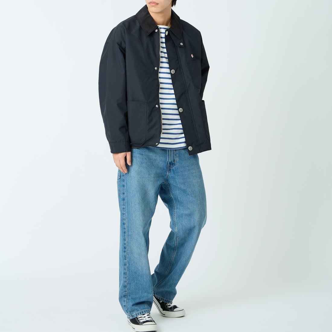 DANTON [ダントン] ナイロンタフタ カバーオールジャケット [DT-A0647STV] BLACK &&モデル身長：179cm 着用サイズ：40&&